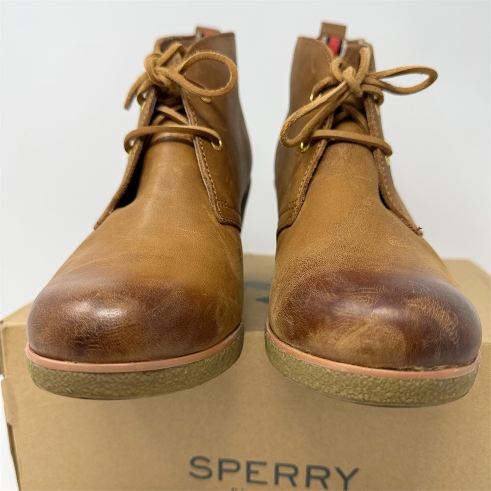 Sperry Harlow Burnished Wedge Booties Brown Leather Lace Up Ankle Boots Size 9 - Picture 3 of 16